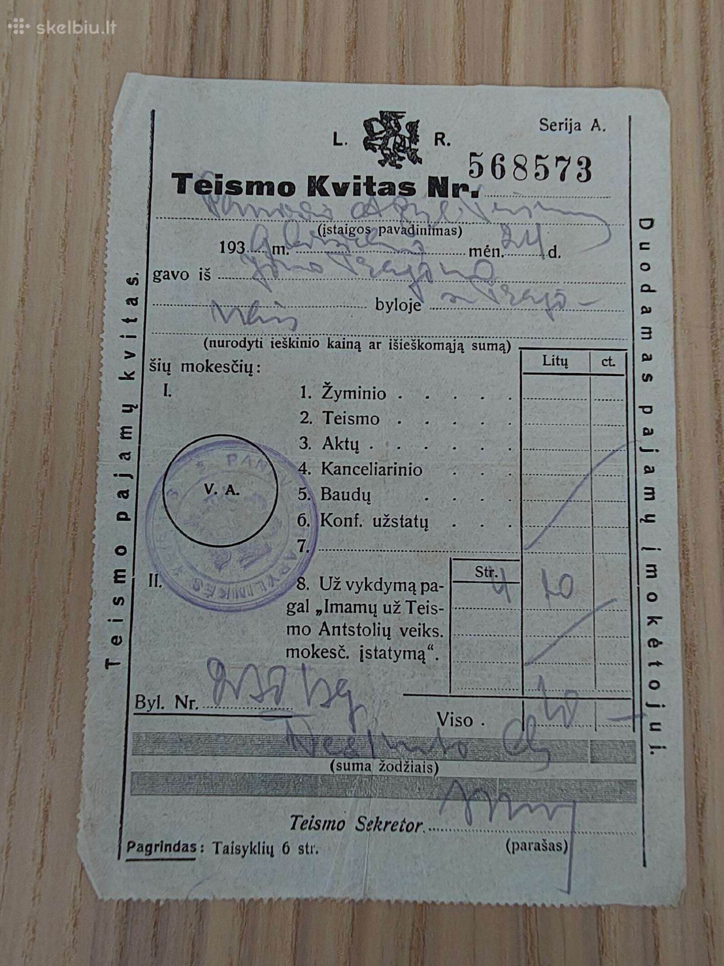Teismo kvitas. 1939