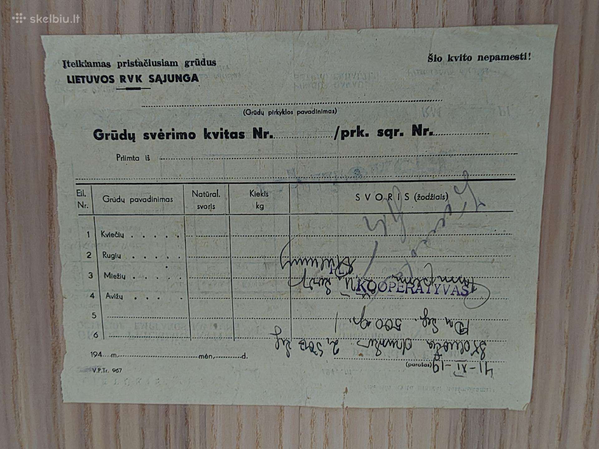 Ant grūdų svėrimo kvito pažymėtas druskos išdavims