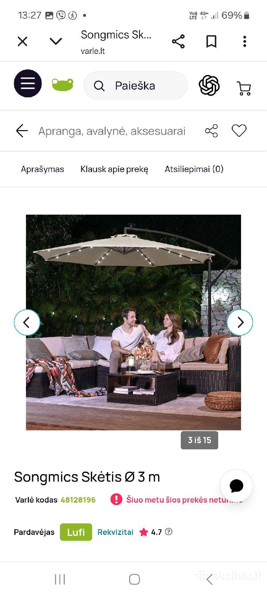 Lauko skėtis su apšvietimu