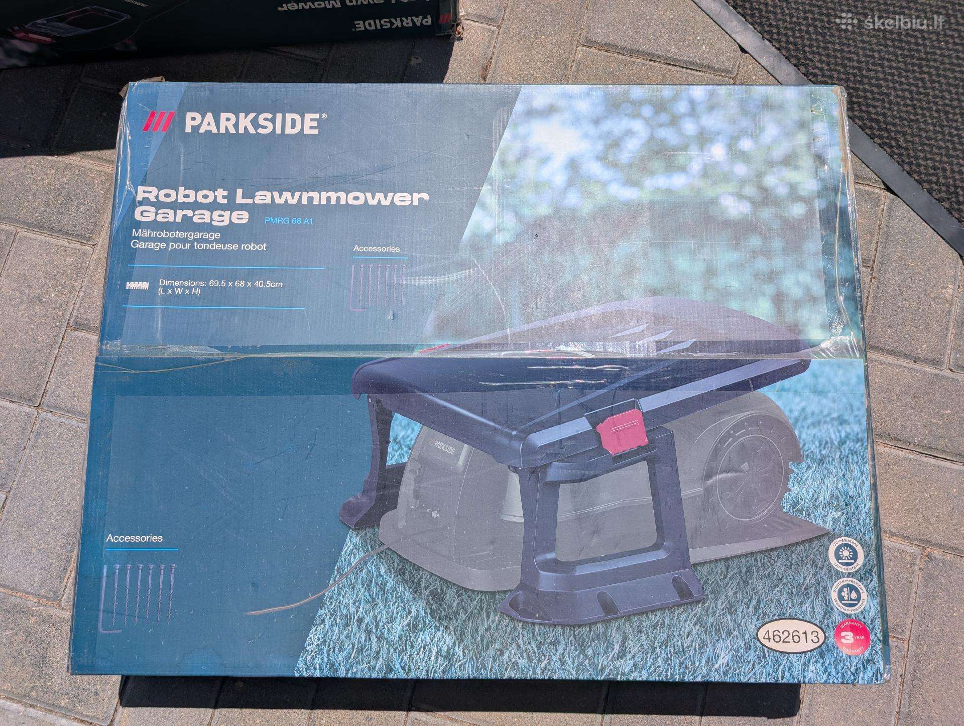 Naujas vejos roboto Parkside garažas