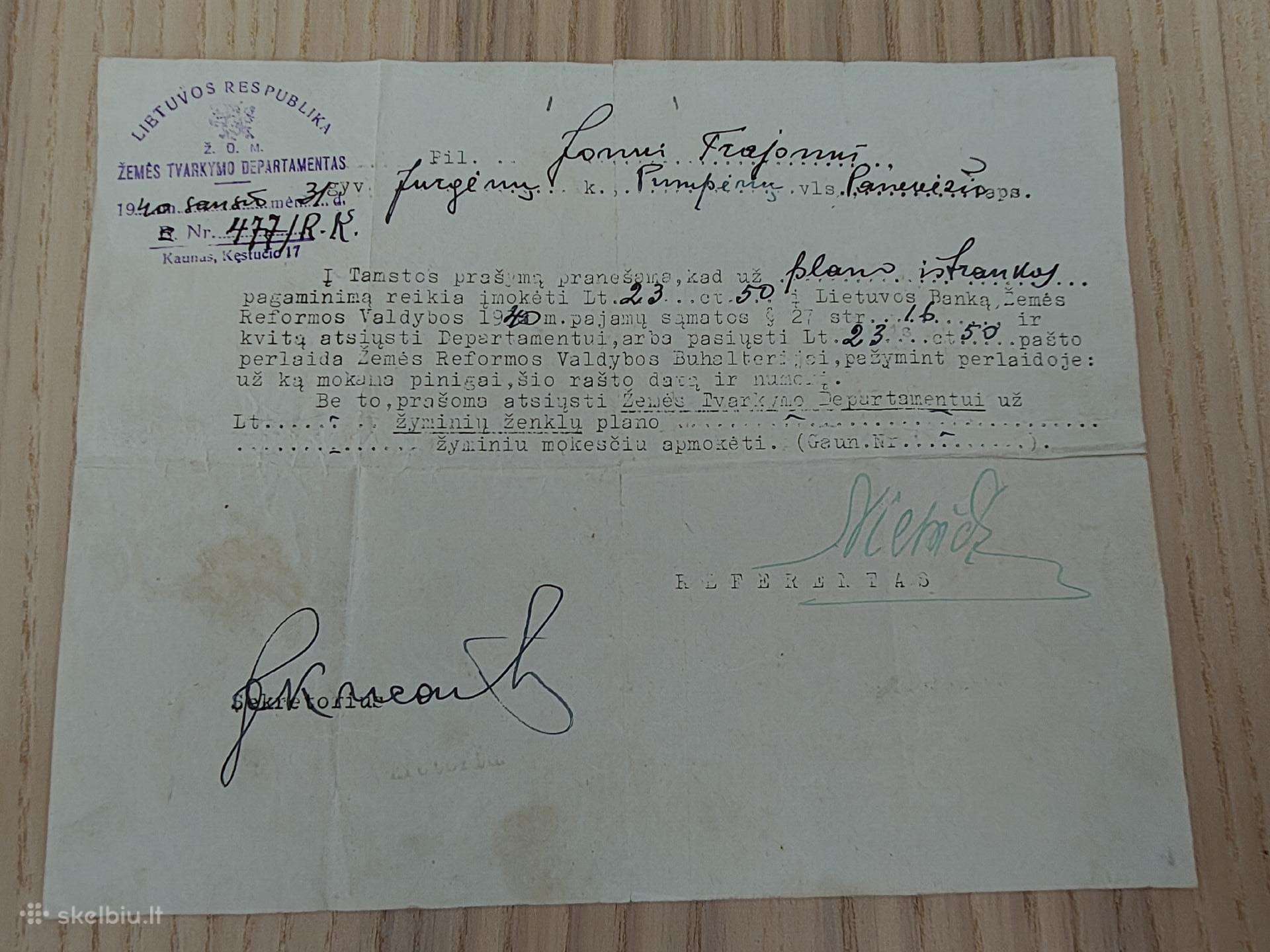 Žemės tvarkymo departamentas 1940 Žyminiai ženklai