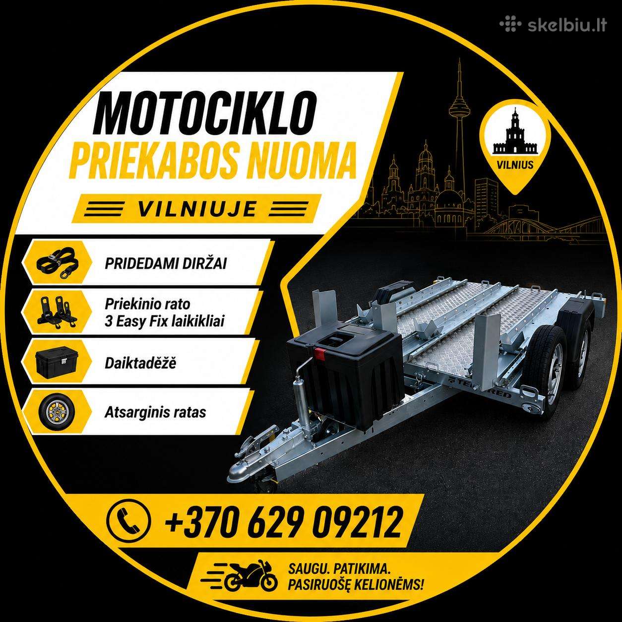 Motociklų priekabos nuoma, moto nuoma Vilnius