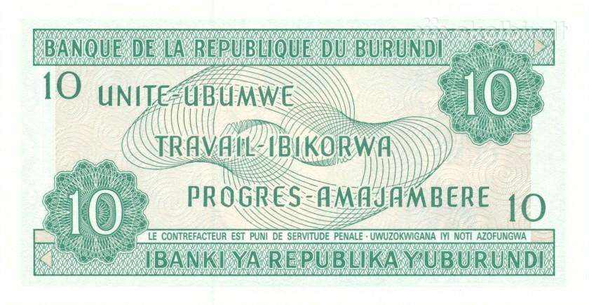 Burundi 10 francs amafranga 1991. Unc. P