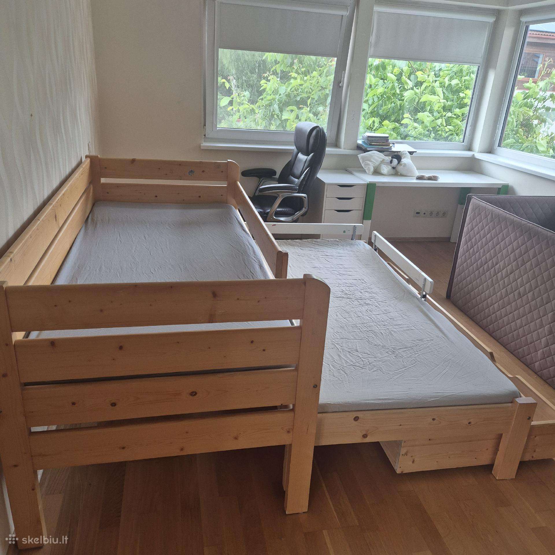 Vaikiška medinė dviejų dalių lova su dėžė
