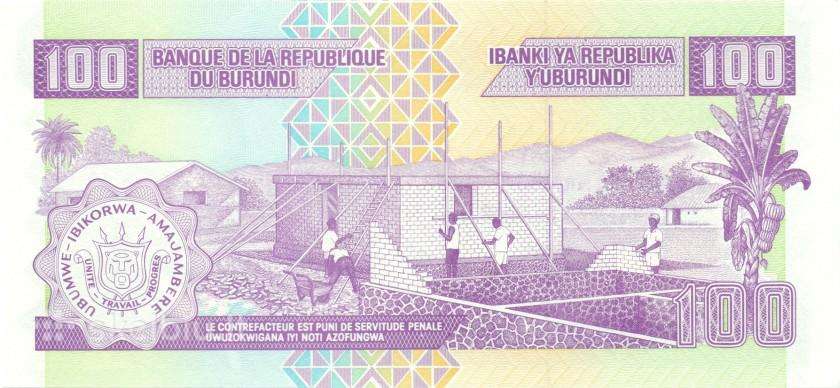 Burundi 100 francs amafranga 2007. Unc. P