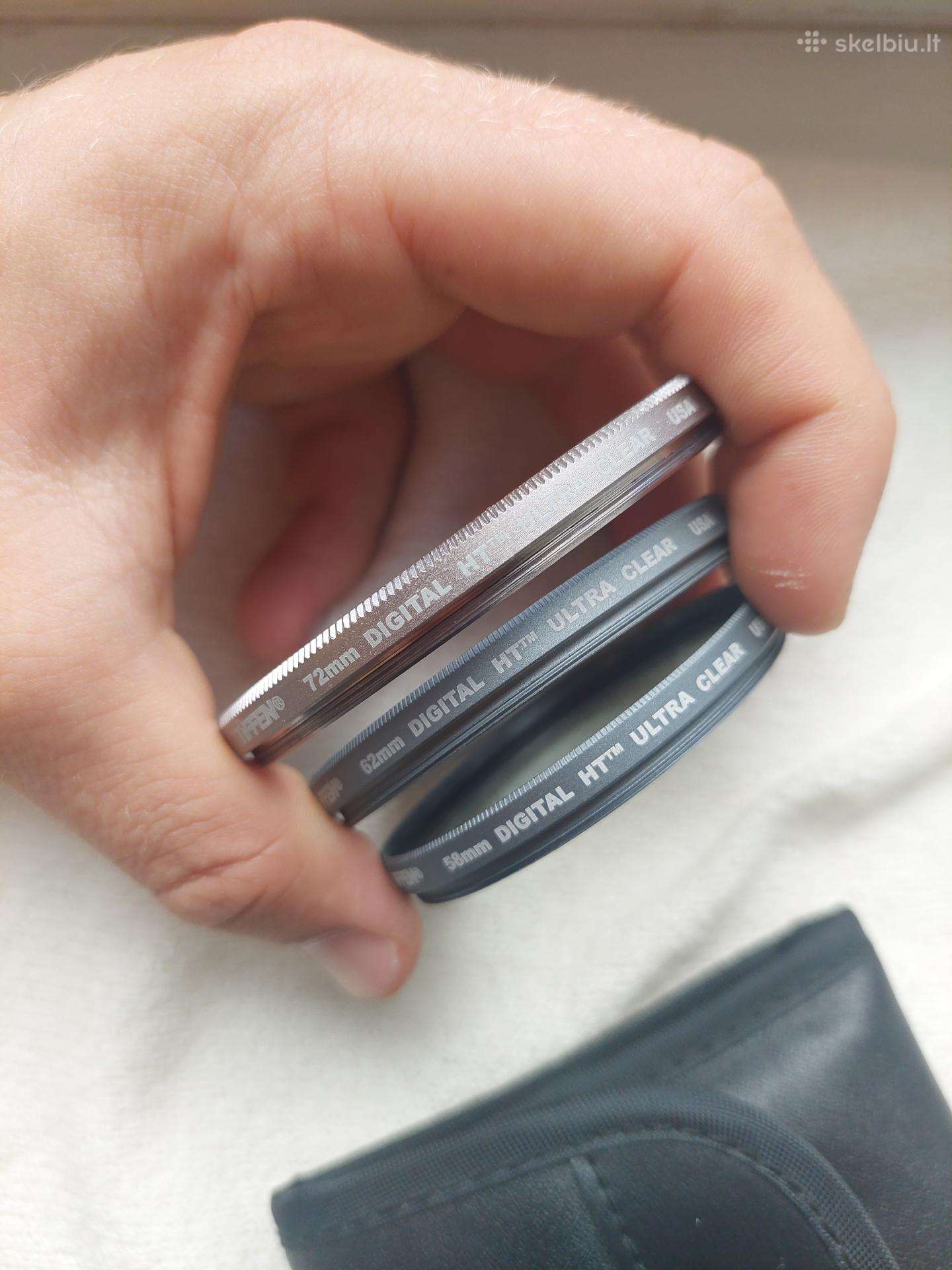 Filtrai 82,77,72,62,58,52,43mm + Filtrų laikikliai