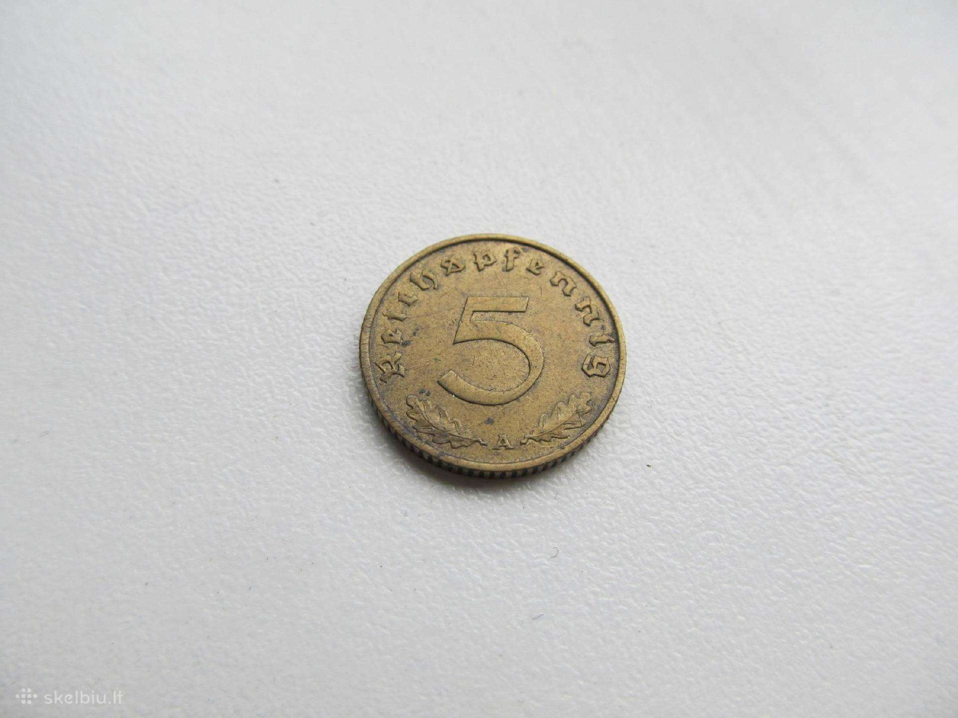 5 reichspfennig , Vokietija , 1938 A.
