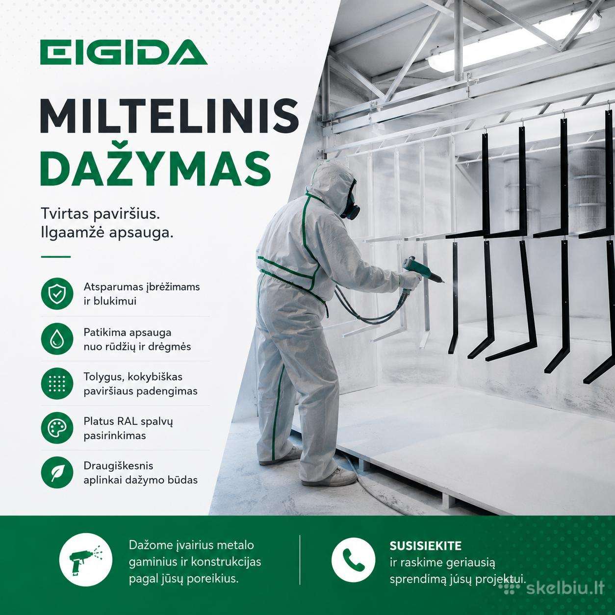 Metaliniai baldų korpusai dažyti milteliniu būdu