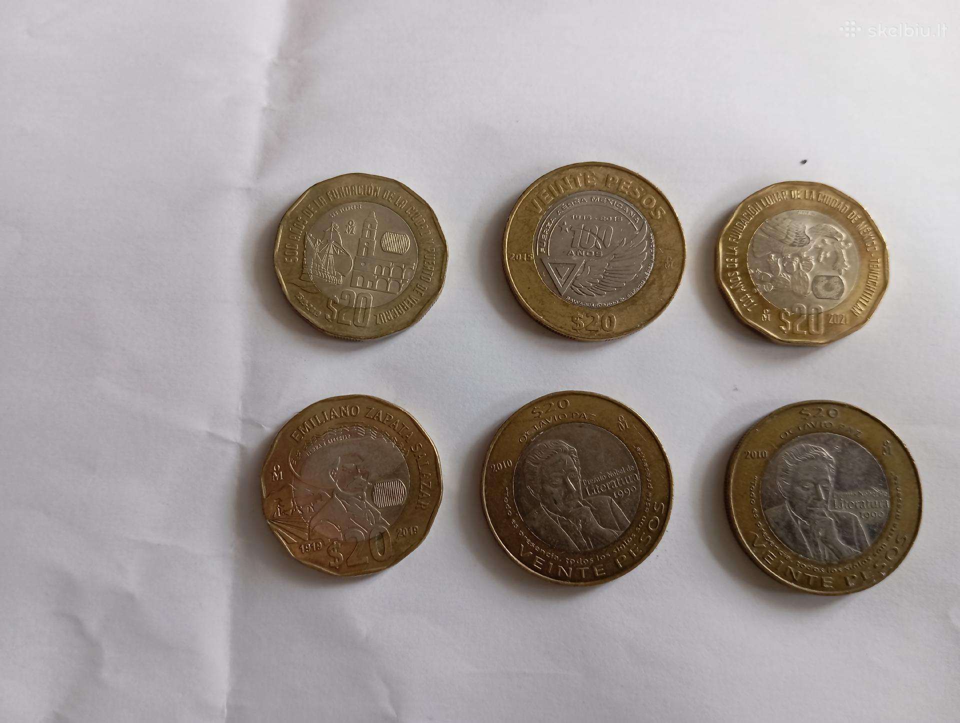 Meksikos 20 pesų monetos.