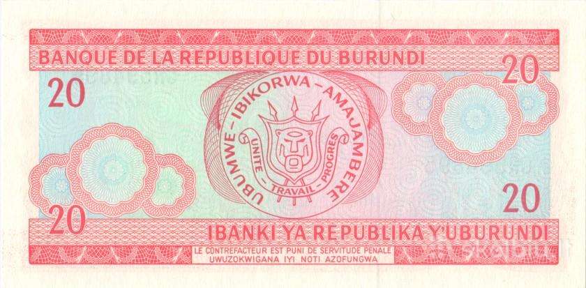 Burundi 20 francs amafranga 1997. Unc. P