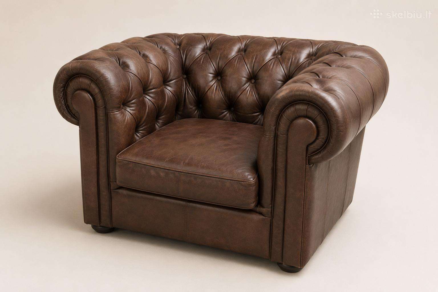 Chesterfield natūralios odos fotelis