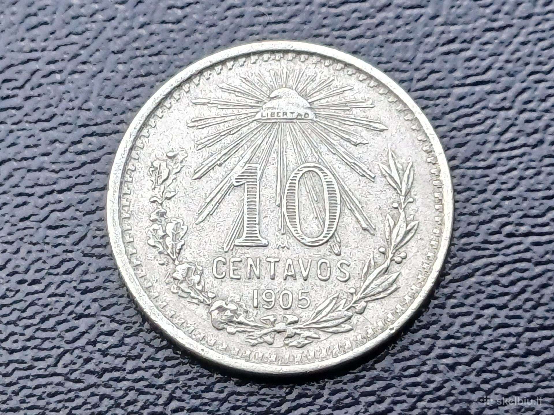 10 centavų 1905m. Meksika sidabras 800