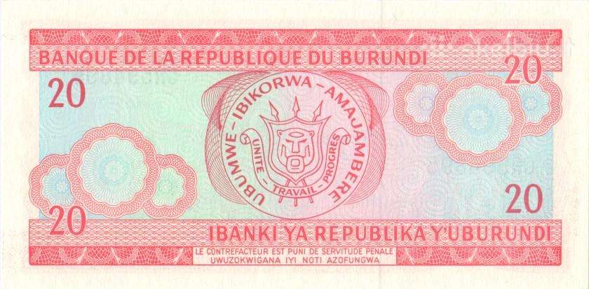 Burundi 20 francs amafranga 1997. Unc. P