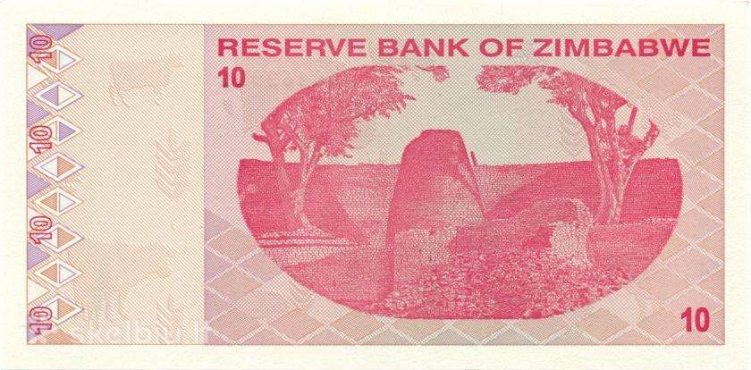 Zimbabwe 10 dollars 2009. Unc. P