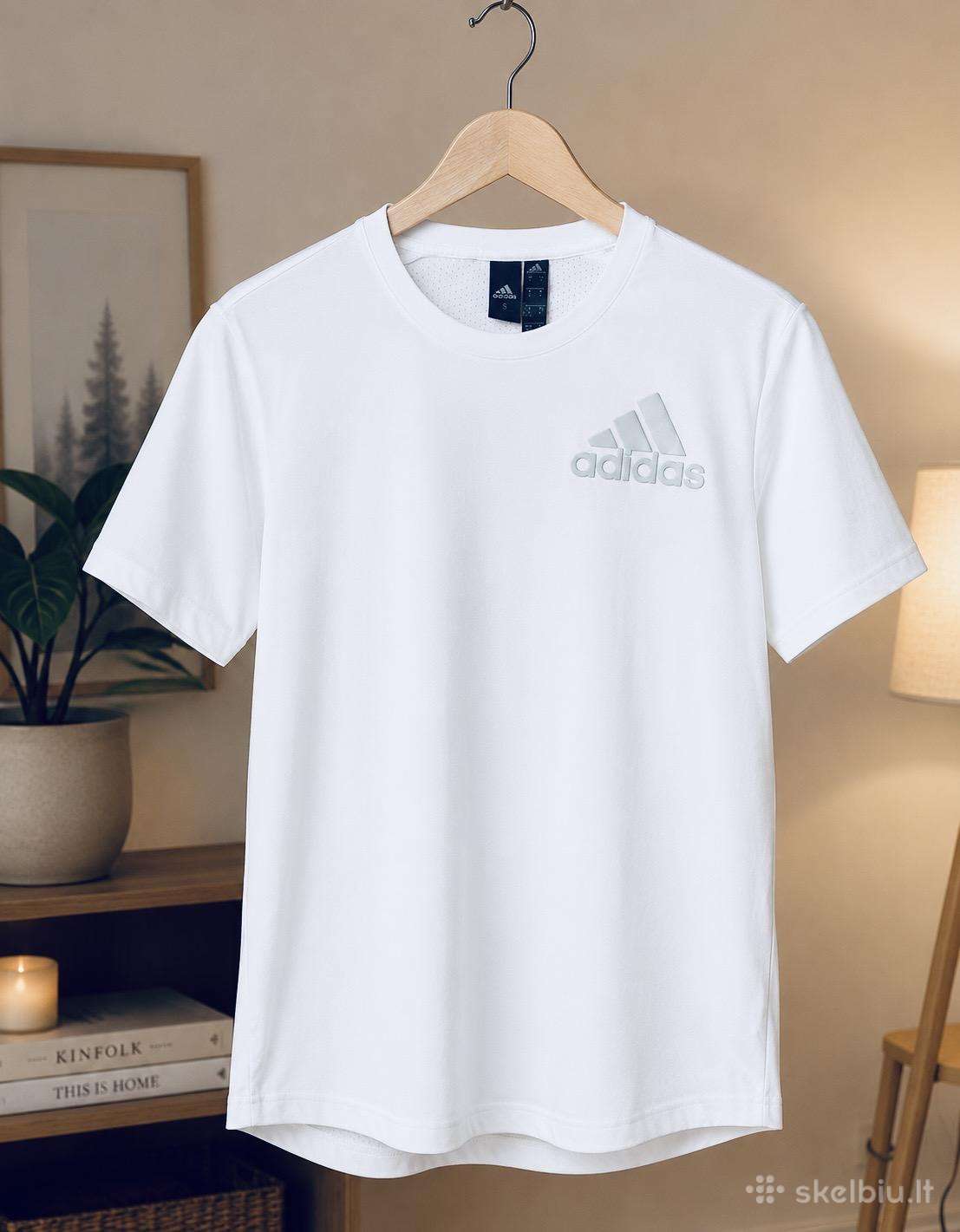 Balti medvilniniai adidas marskineliai su atšvaitu