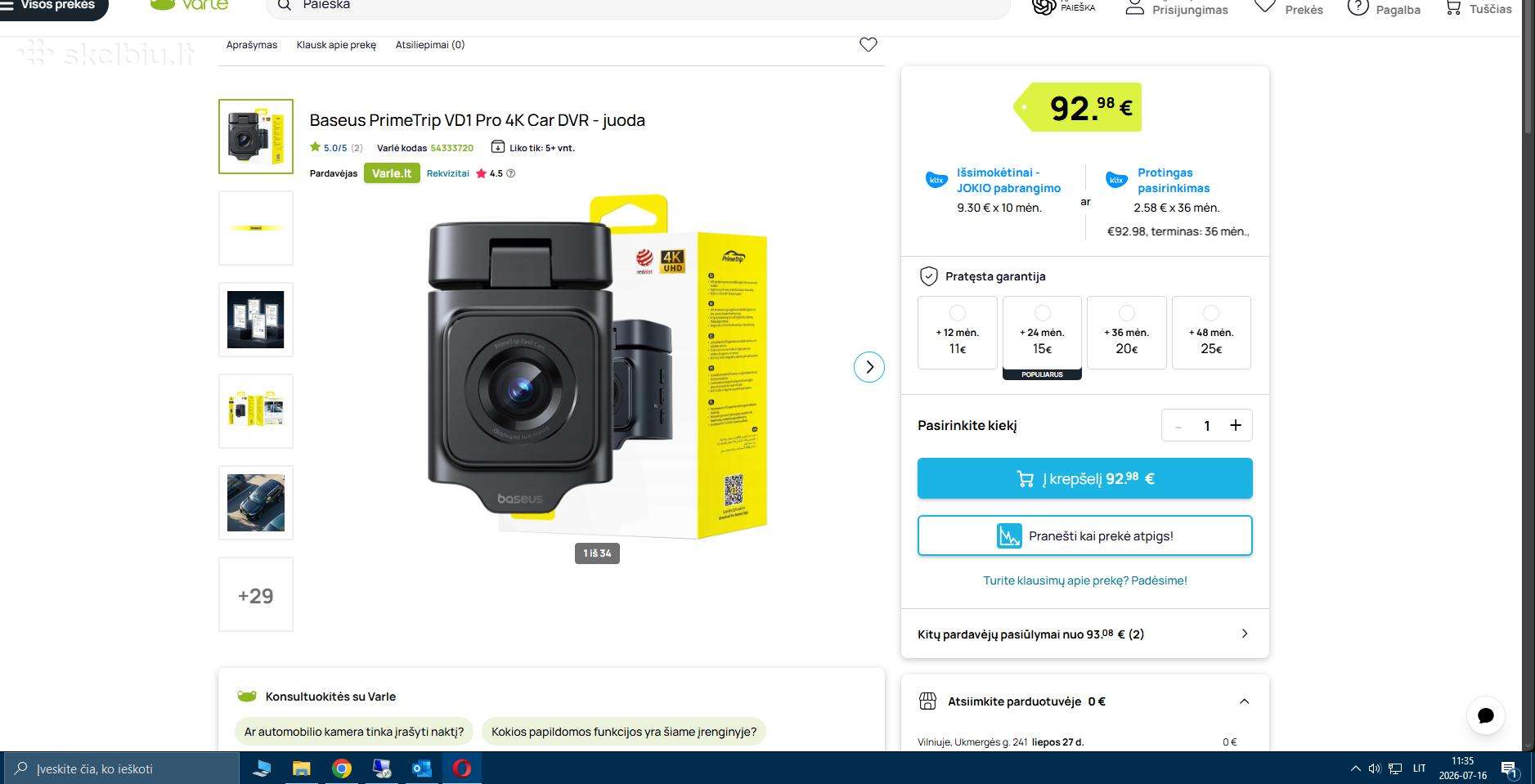 Vaizdo registratorius Baseus Primetrip Vd1 Pro 4k
