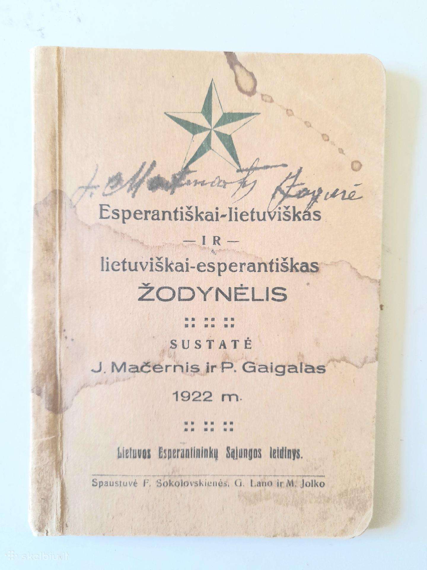 "Esperantiškas žodinėlis" 1922m.