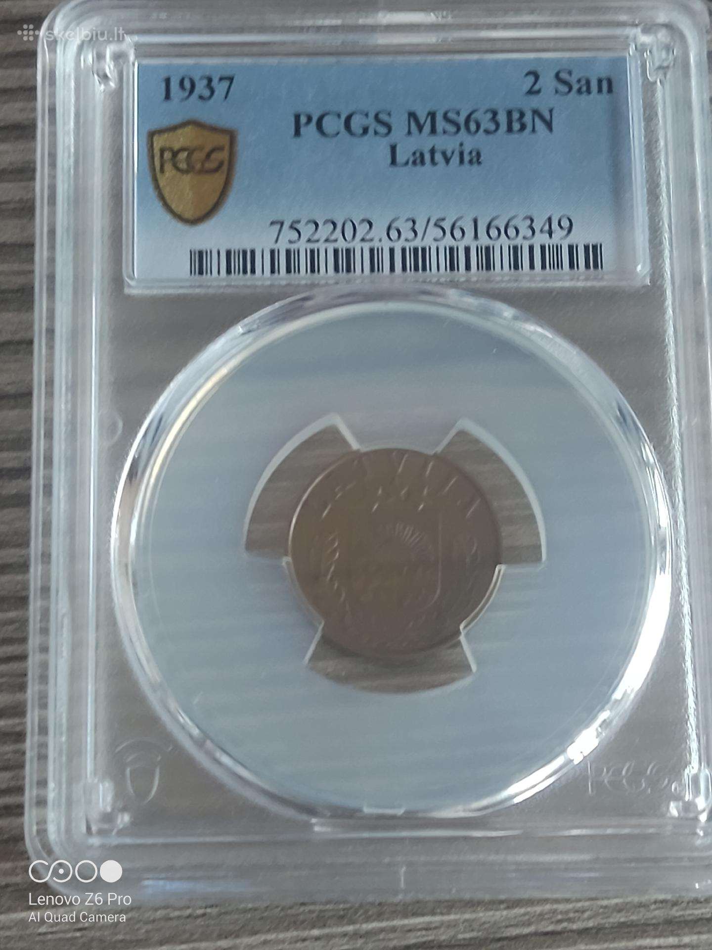 2 santimai 1937m Ms63