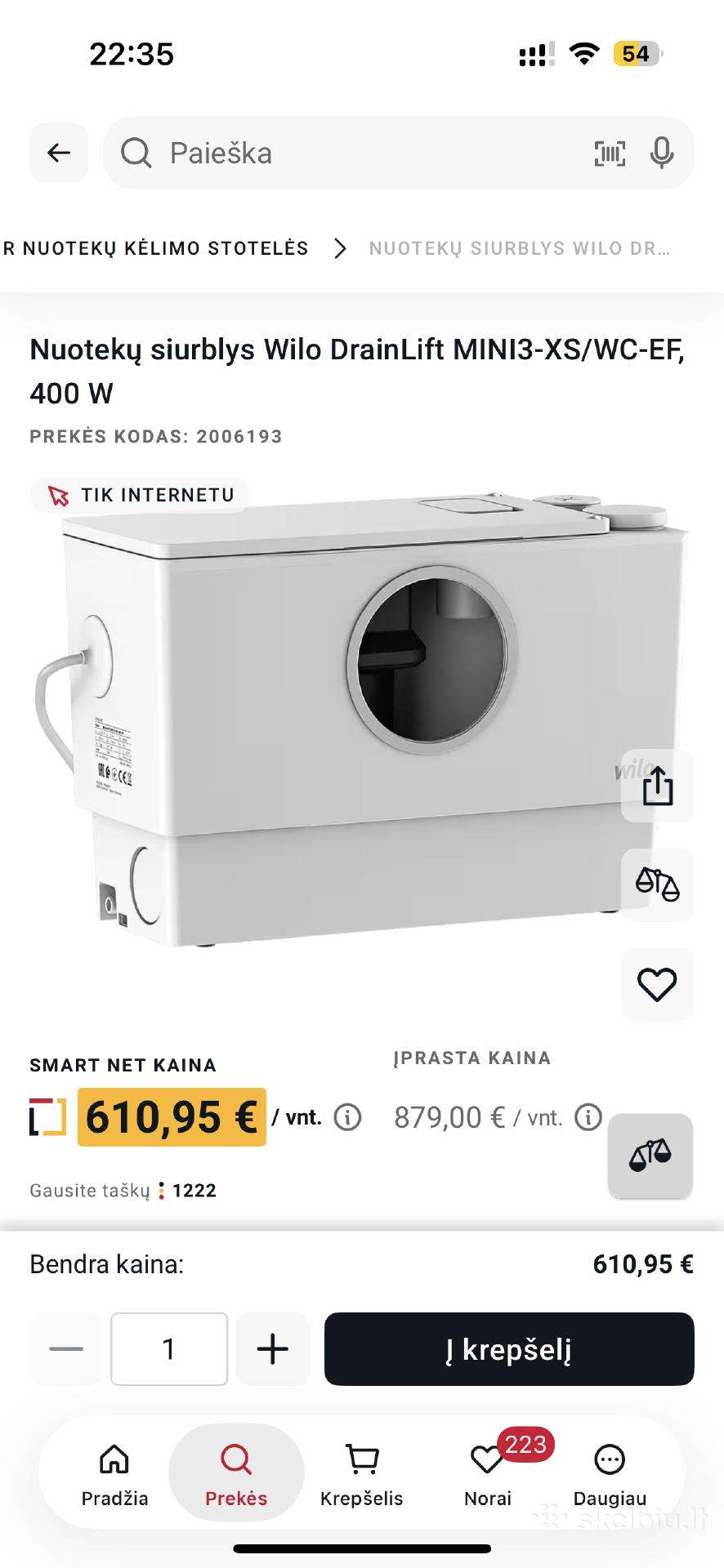 Nuotekų siurblys Wilo Drainlift Mini3-XS/WC-ef