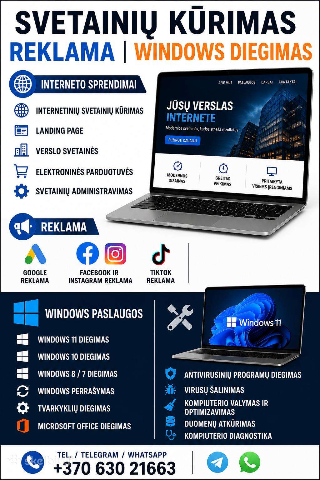Svetainių kūrimas Reklama Windows diegimas