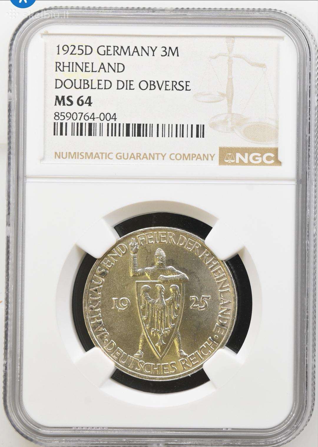 1925d 3 reichmarkes Ms64 Top Pop dvigubas kalimas