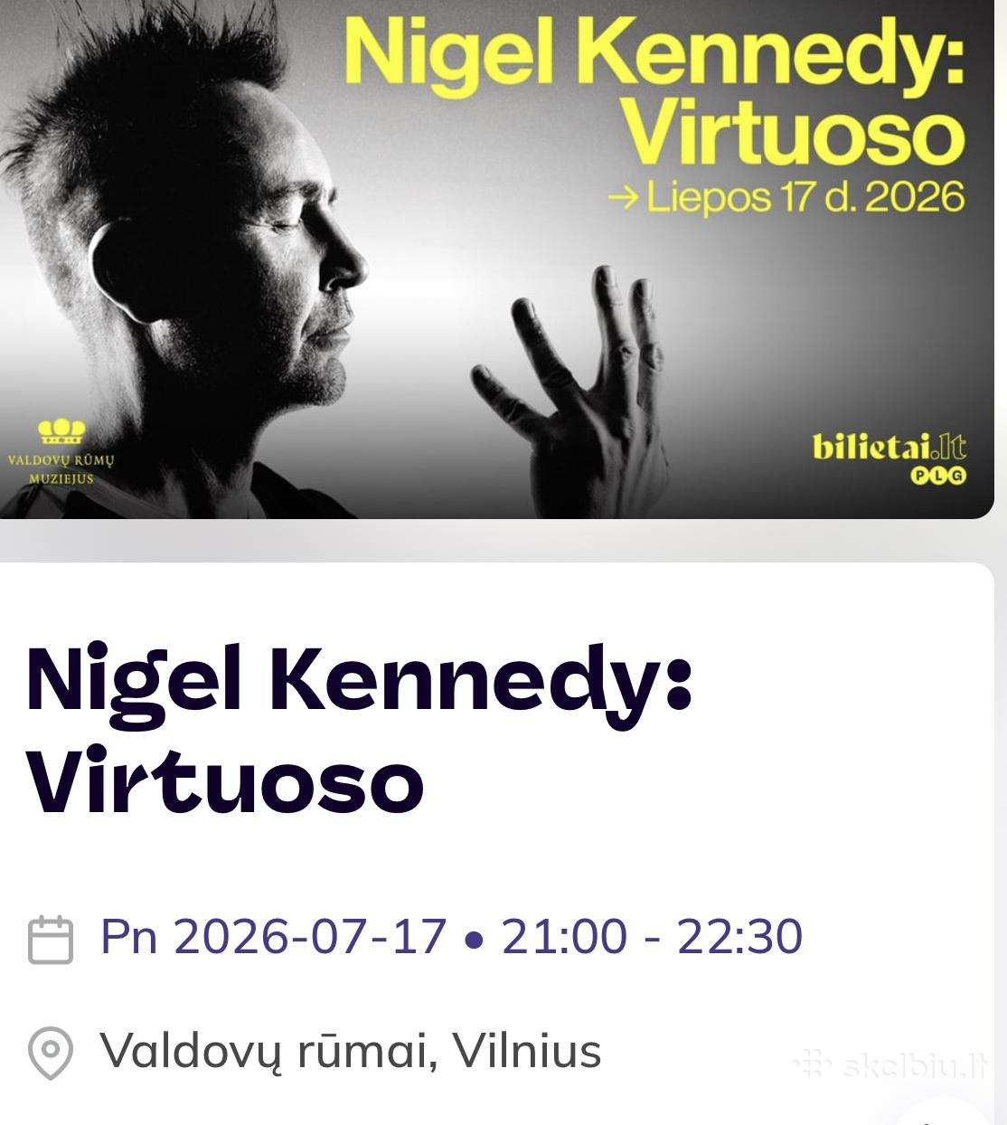2 bilietai gerose vietose į Nigel Kennedy Koncertą