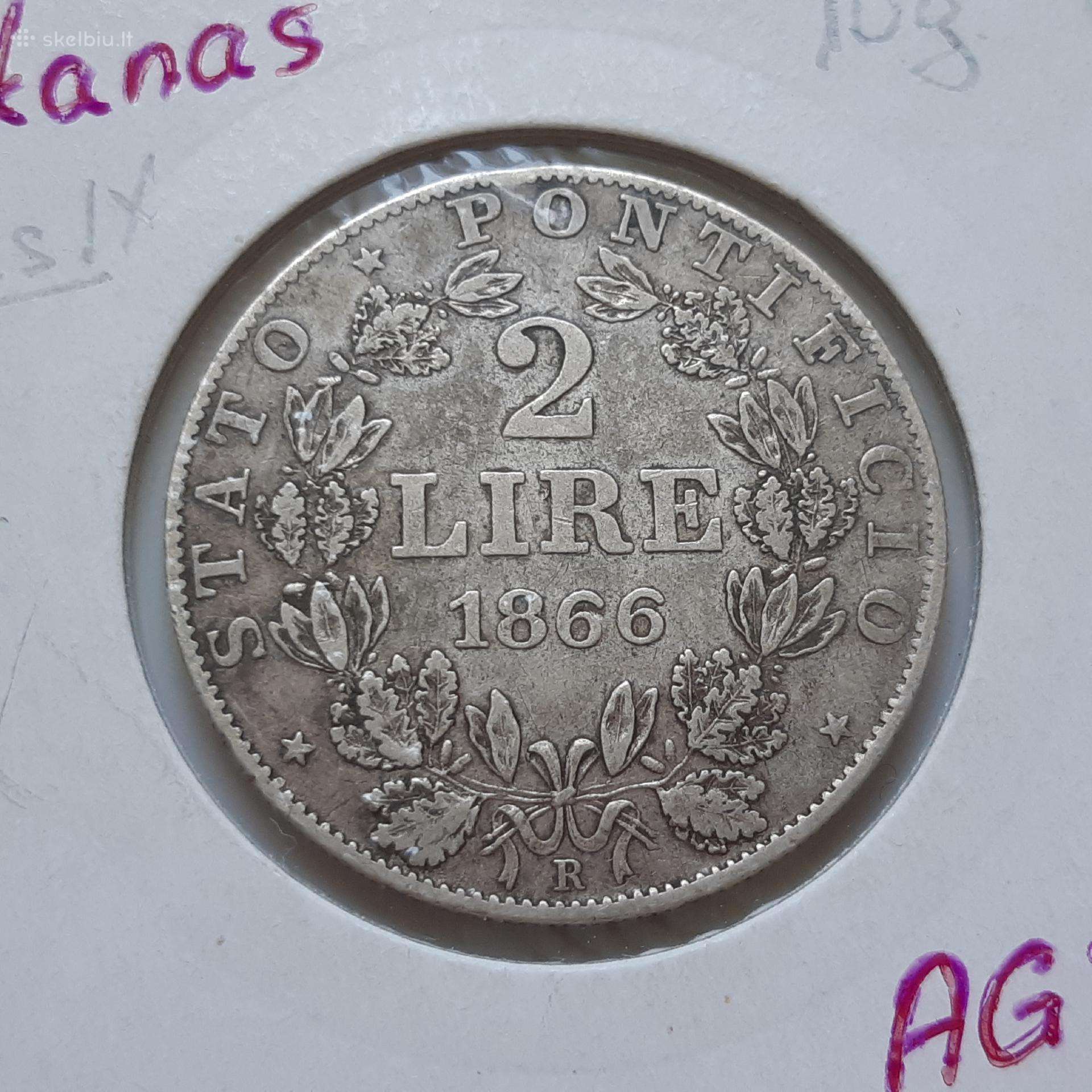 Vatikanas 2 liros sidabras 1866