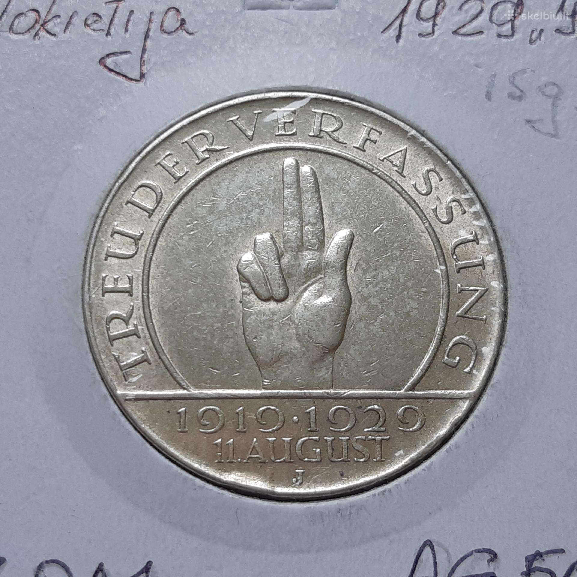 Vokietija 3 reichsmarkės sidabras 1929 J