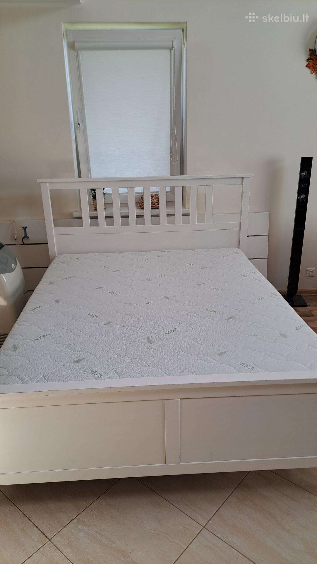 Ikea balta medine lova 160:200 su čiužiniu