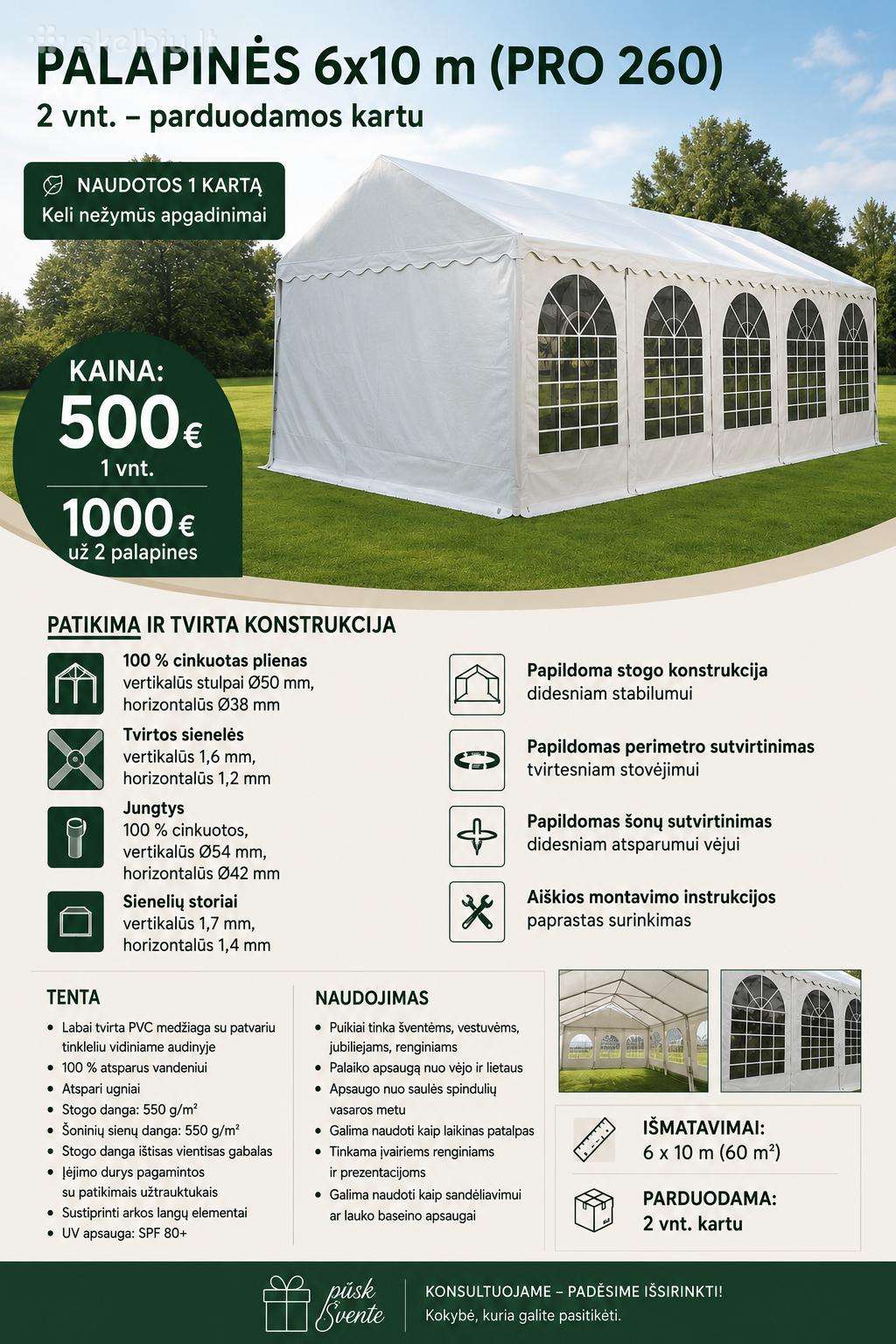 6x10 Pvc palapinė pardavimui
