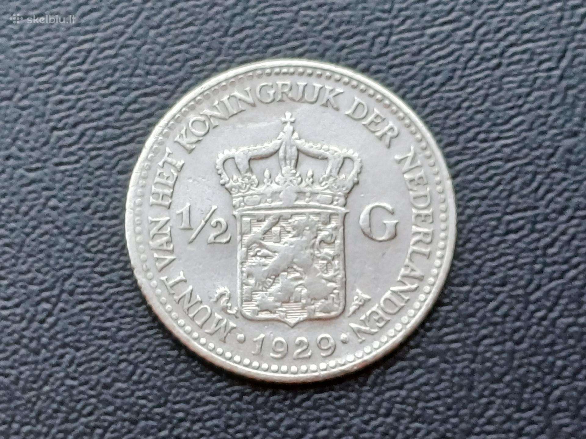 1/2 guldeno 1929m. Nyderlandai sidabras