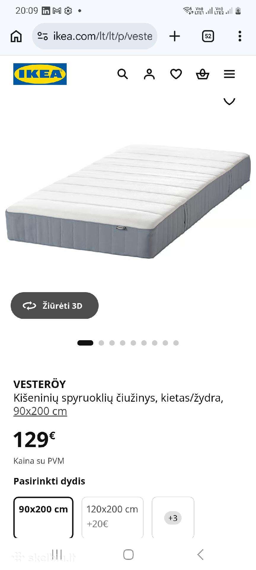 Čiužinys 90200cm. Spyruoklinis Ikea