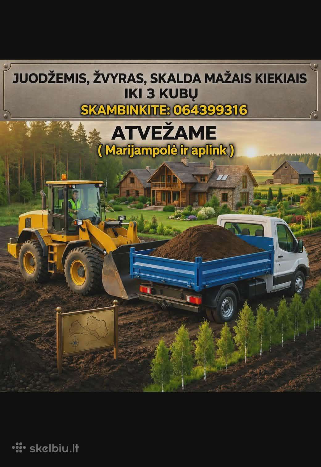 Juodžemis, skalda, žvyras.mažais kiekeis