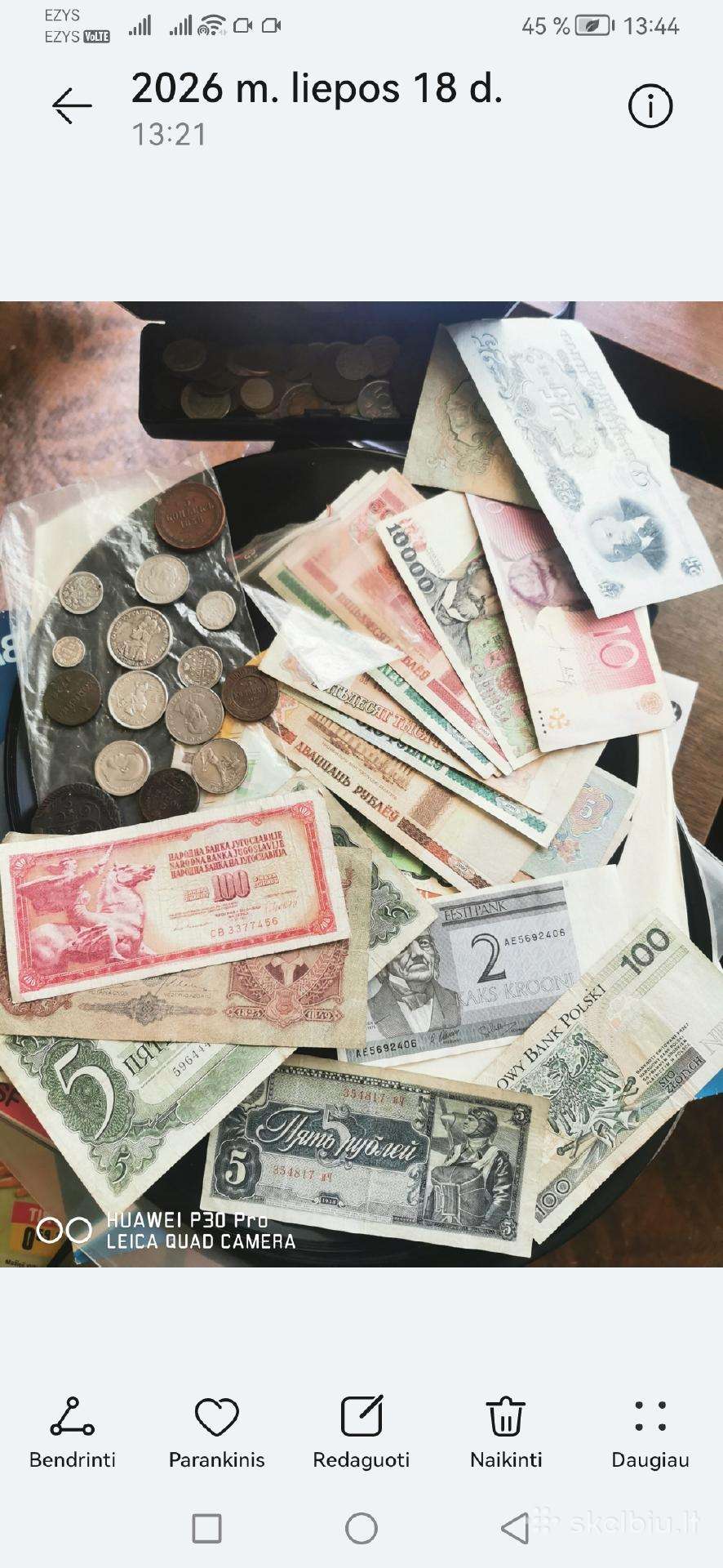 Sidabrinės monetos ir banknotai, dovanų