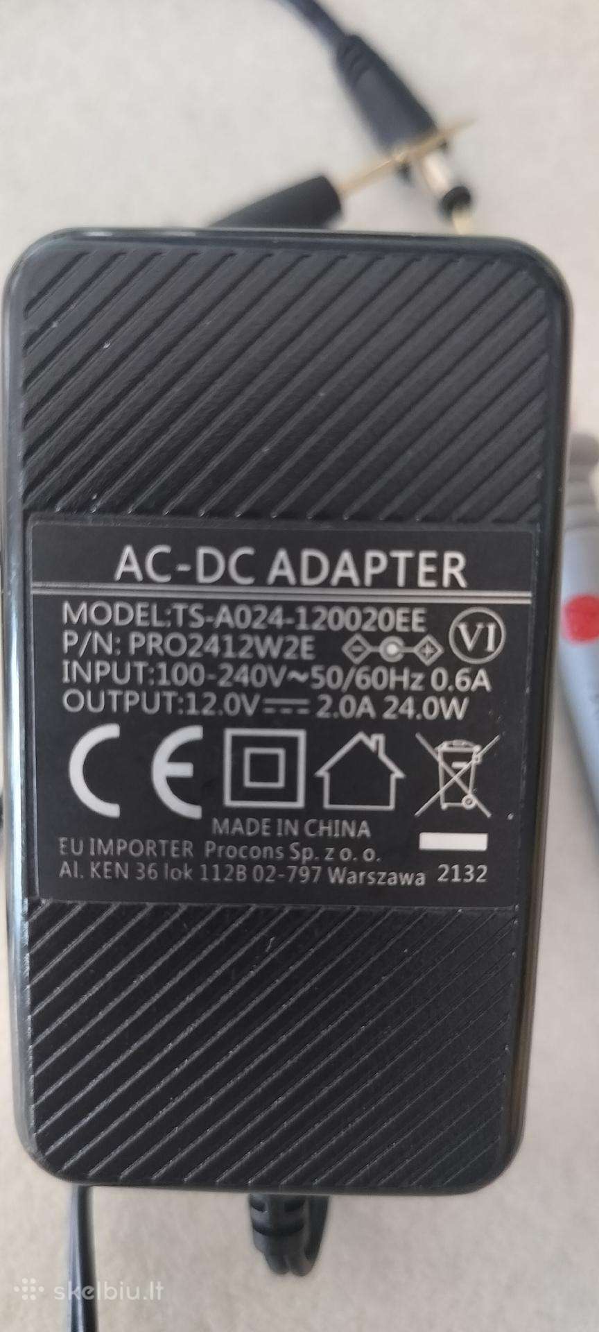 Maitinimo adapteris 12 V Dc, 2 A.