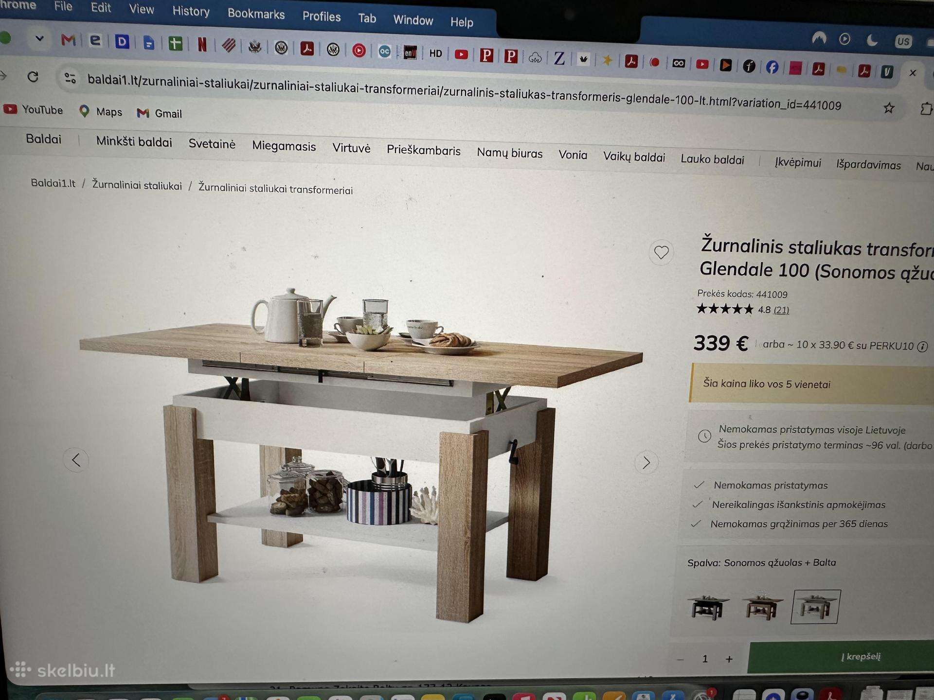 Puikios būklės svetainės staliukas transformeris