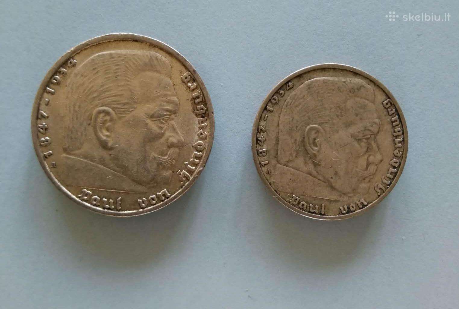 2 ir 5 reichmarkes Paulius fon Hindenburgas
