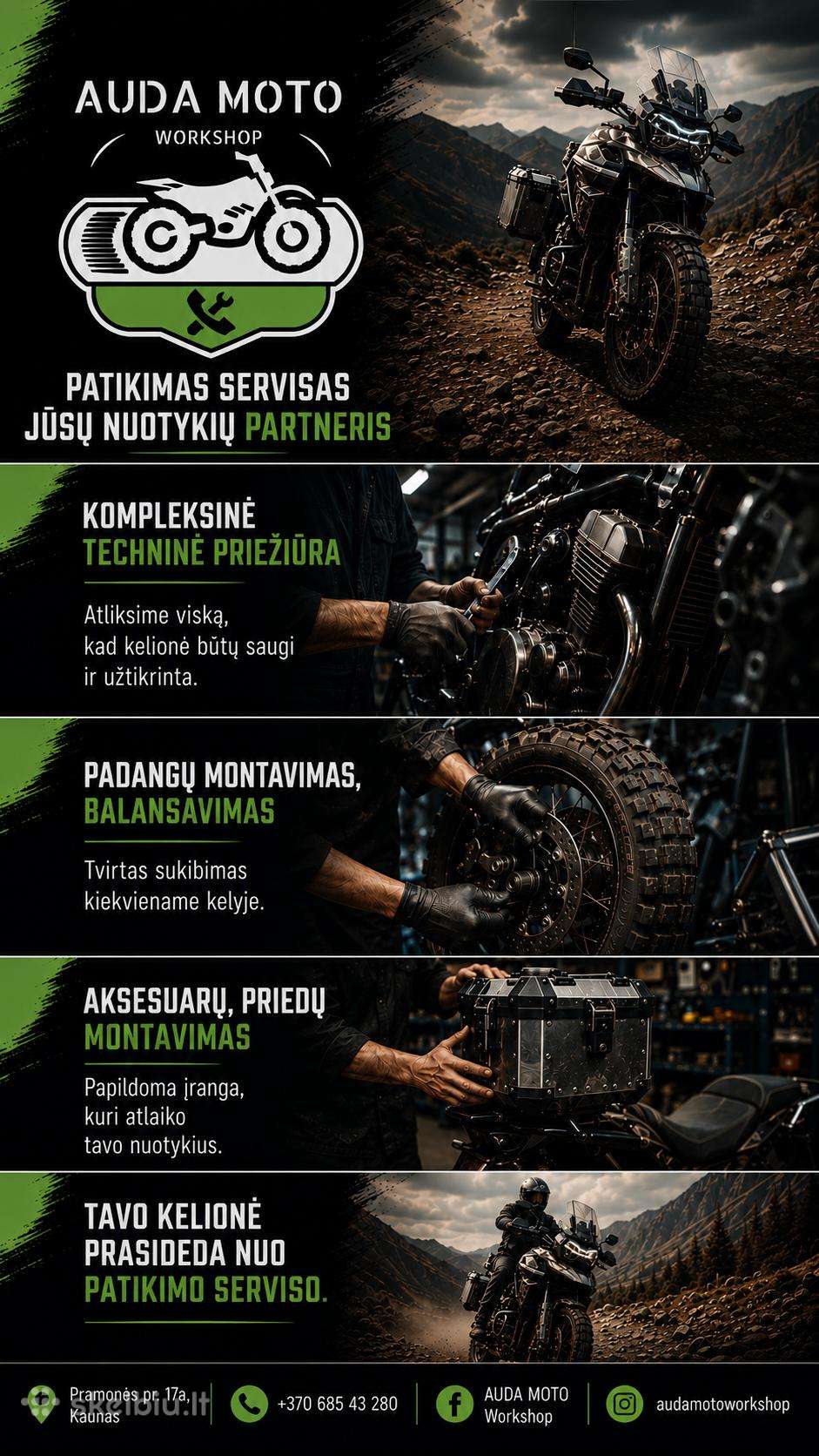Auda Moto Workshop Motociklų priežiūra, remontas