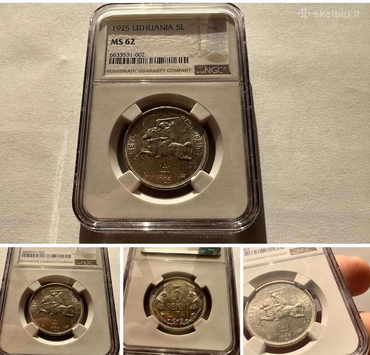 1925 m. Lietuvos 5 litai Ngc Ms62