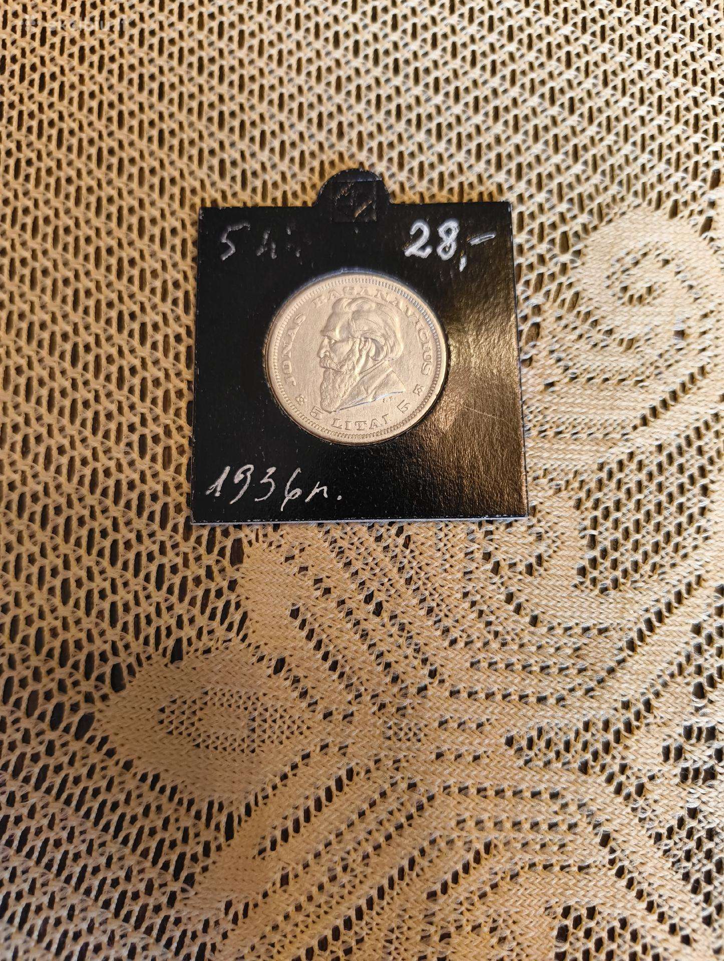 5 Litai 1936 m - Originalas. Sidabras,gero Stovio.