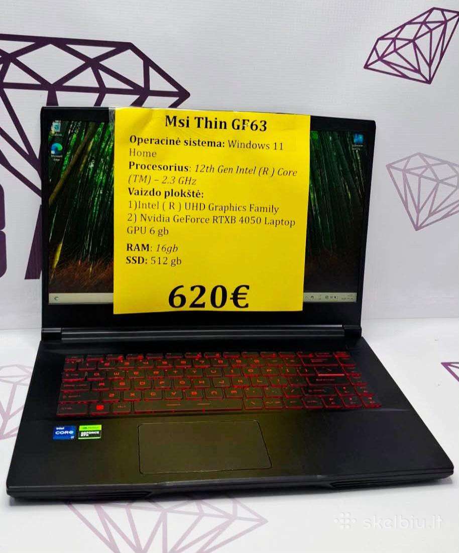 Msi Thin Gf63 (i7-12th,rtx 4050). Siunčiame
