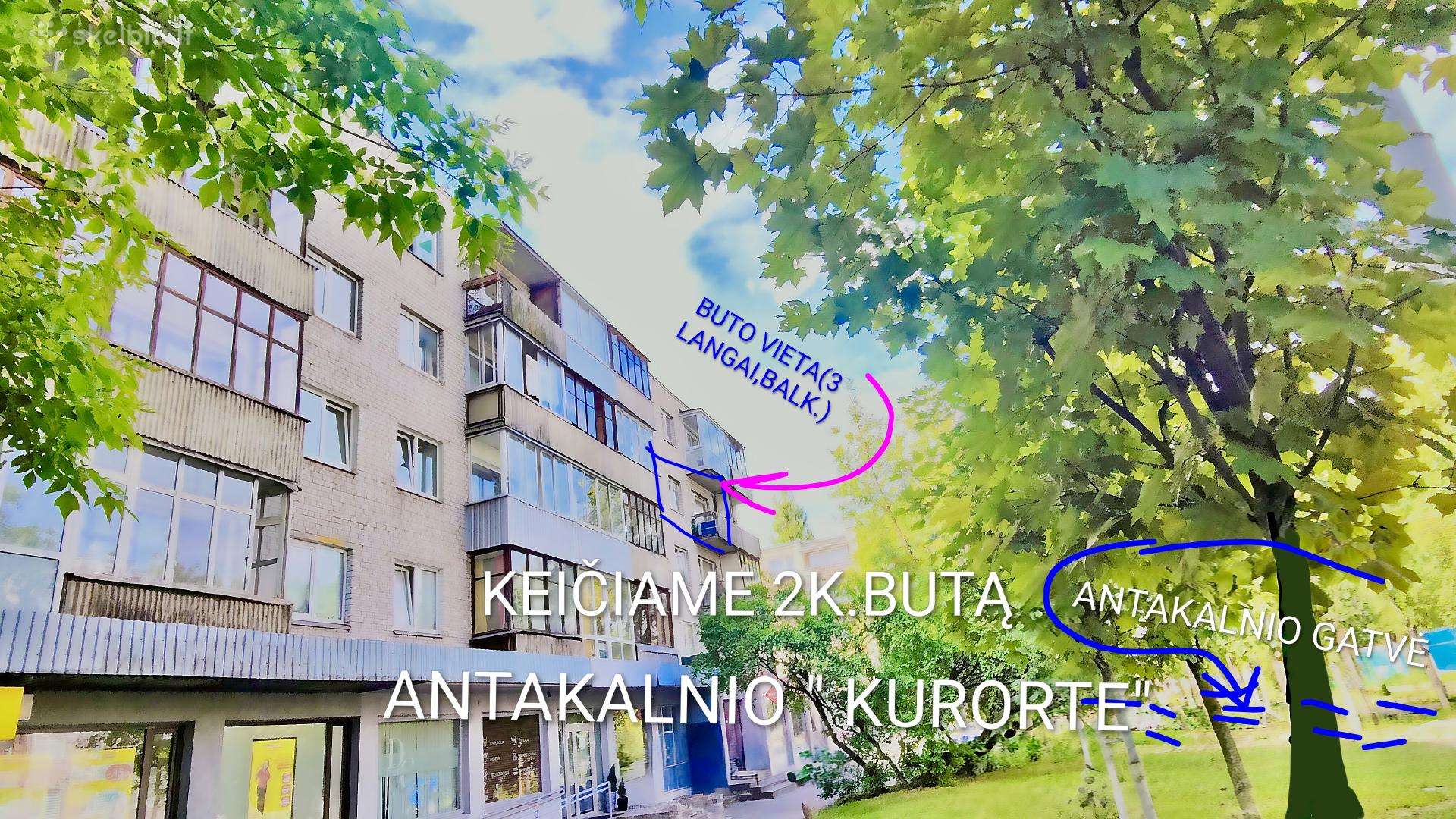 Keičia 2k butą Antakalny(balkon+sandėlis,šviesus)
