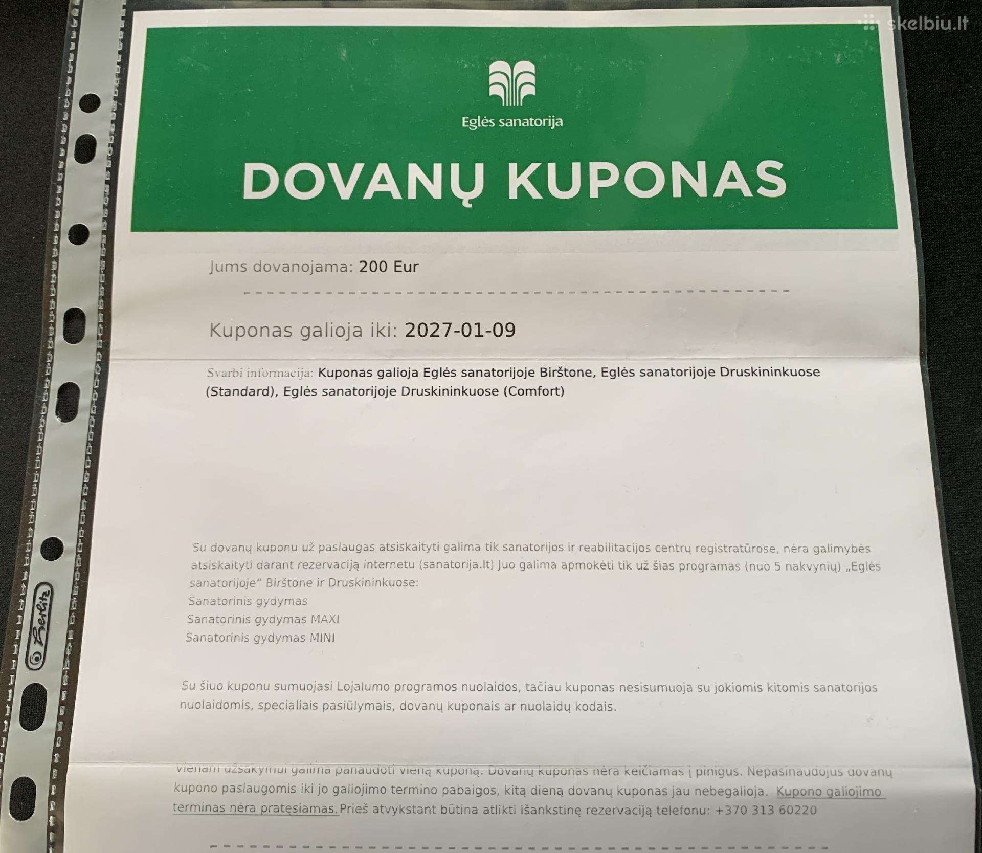 Egles Sanatorija 200€ Dovanu Kuponas