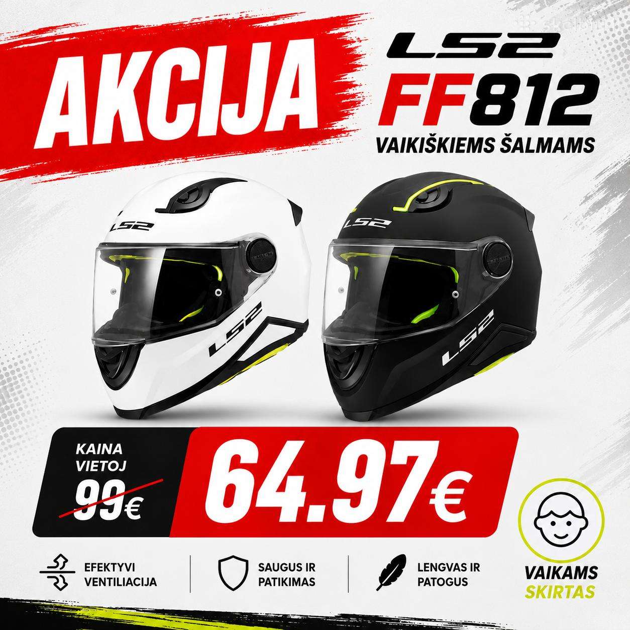 Akcija! Ls2 Ff812 vaikiški uždari šalmai 64,97 €