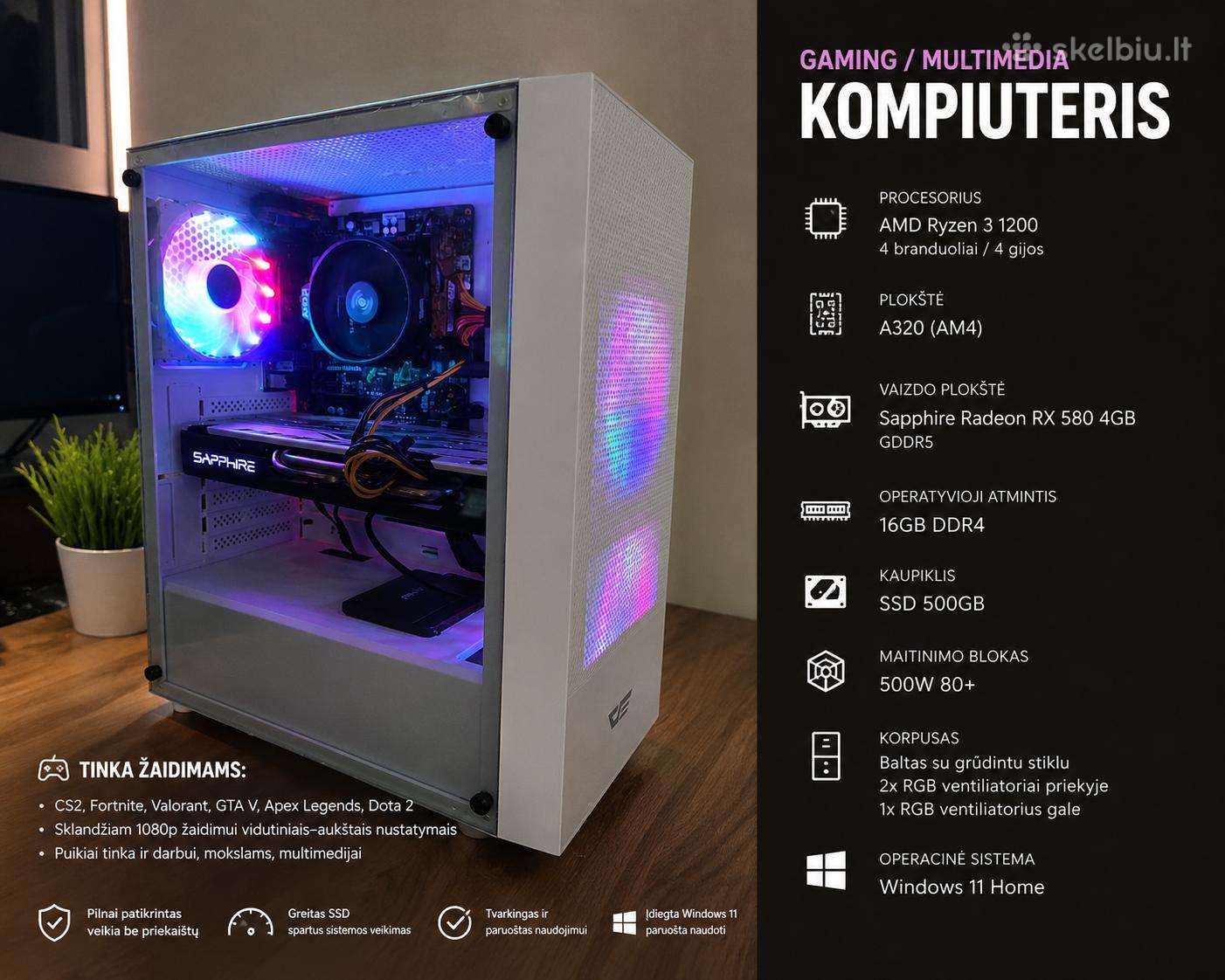Parduodamas tvarkingas žaidimų ir darbo kompiuteri