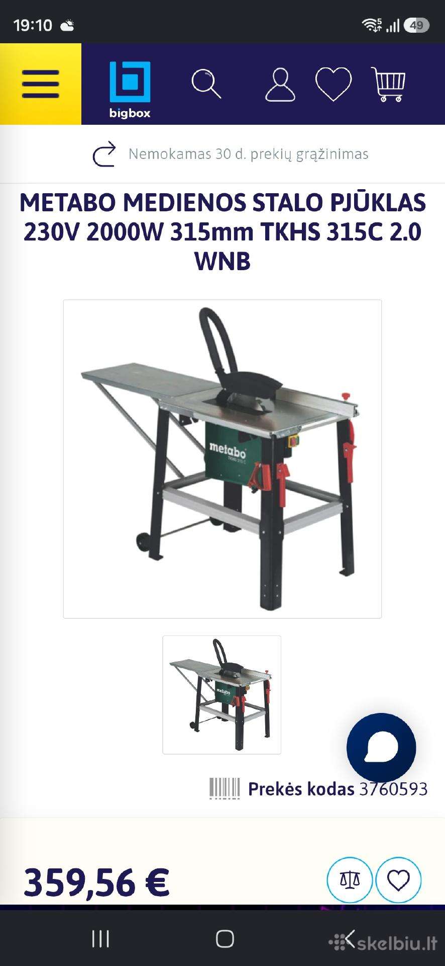 Metabo Medienos Stalo Pjūklas 230v 2000w 315mm Tkh