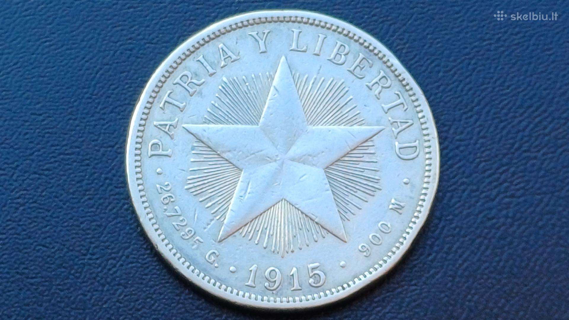 1 pesas 1915m. Kuba sidabras 900
