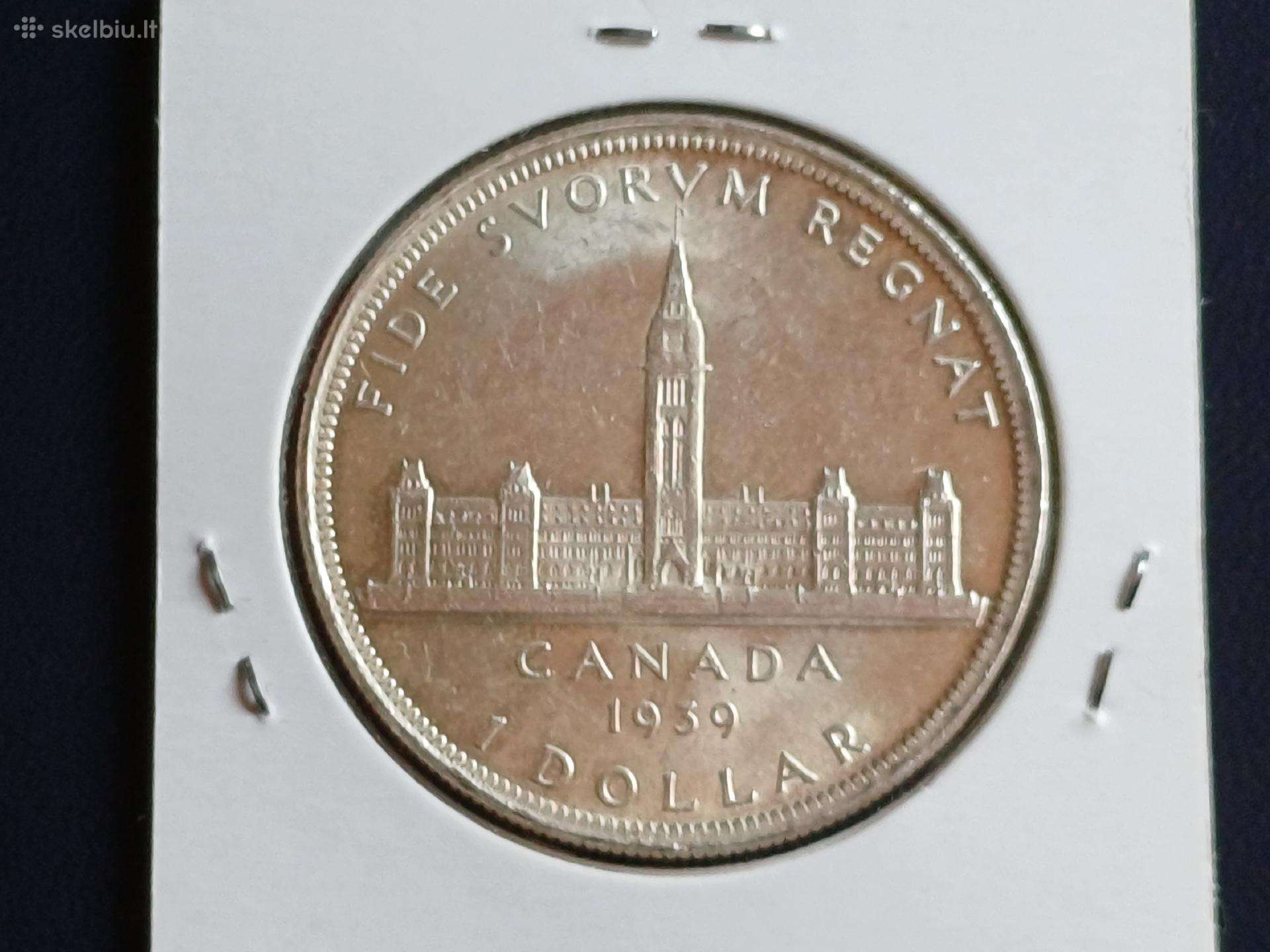 1 doleris 1939m. Kanada sidabras 800 unc.