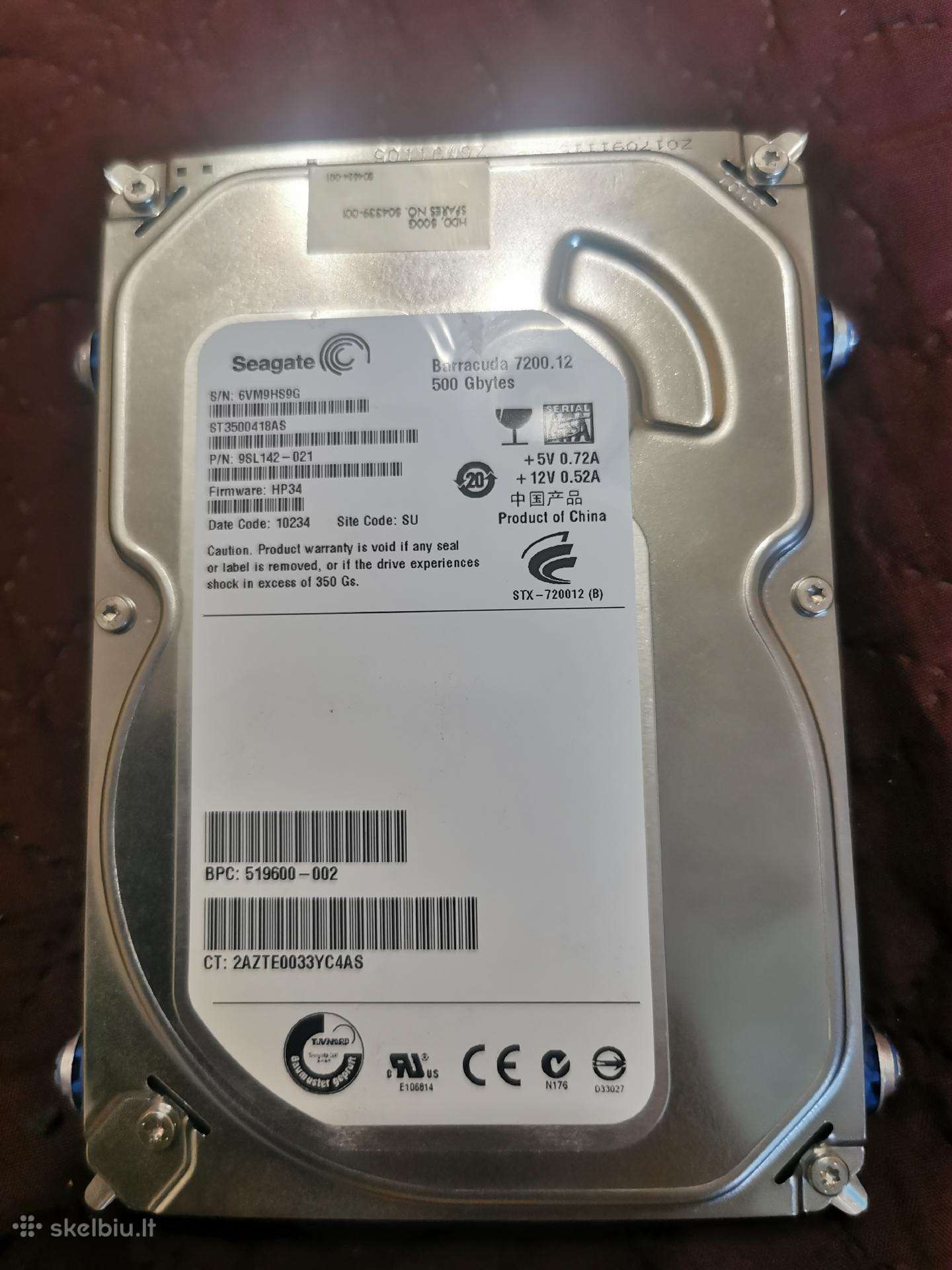 Kietasis diskas seagate baraacuda 500 GB
