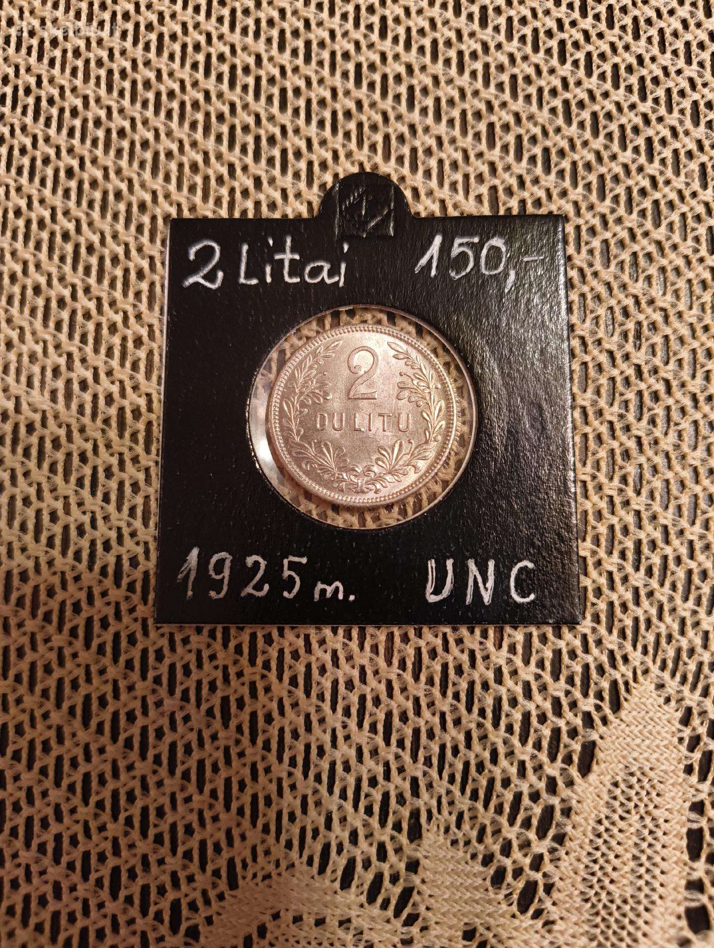 2 Litų 1925 m. Labai Gero Stovio. Unc - Su Kalykl
